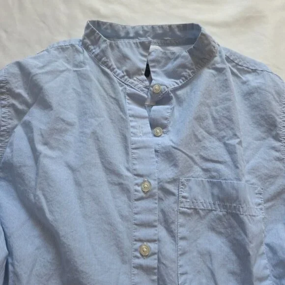Gap Boyfriend Fit Blue Pinstripe Band Collar Shirt XS - Picture 3 of 7